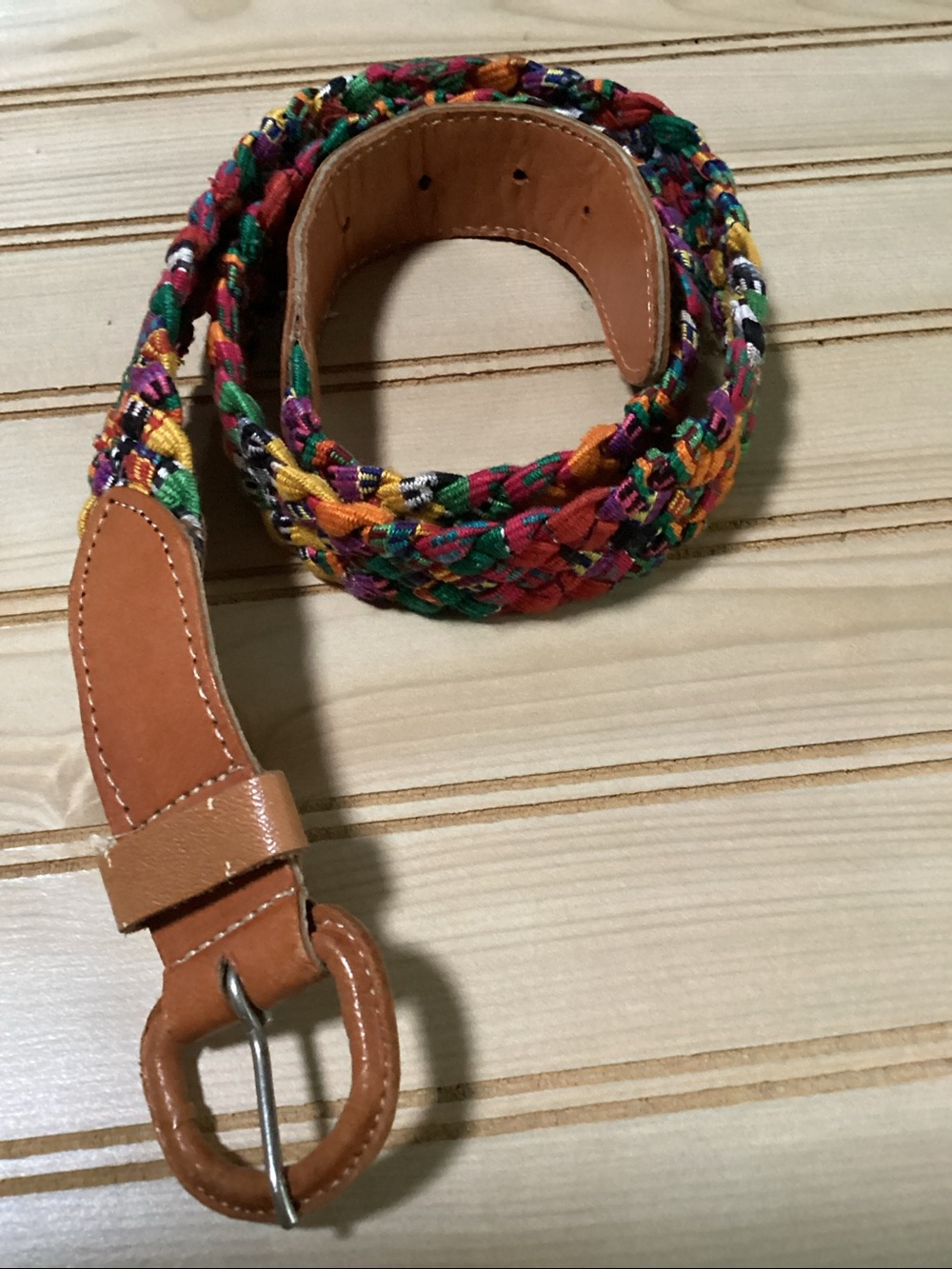 Vintage Tan Colorful Bright Color Patchwork Woven Braided‎ Belt 34